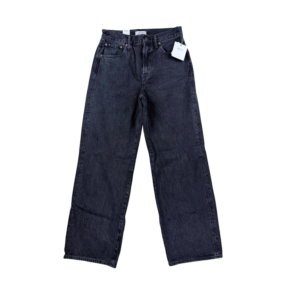 AE77 Stovepipe Jeans Women 4 Short Black Organic Cotton Straight Leg 603-7302